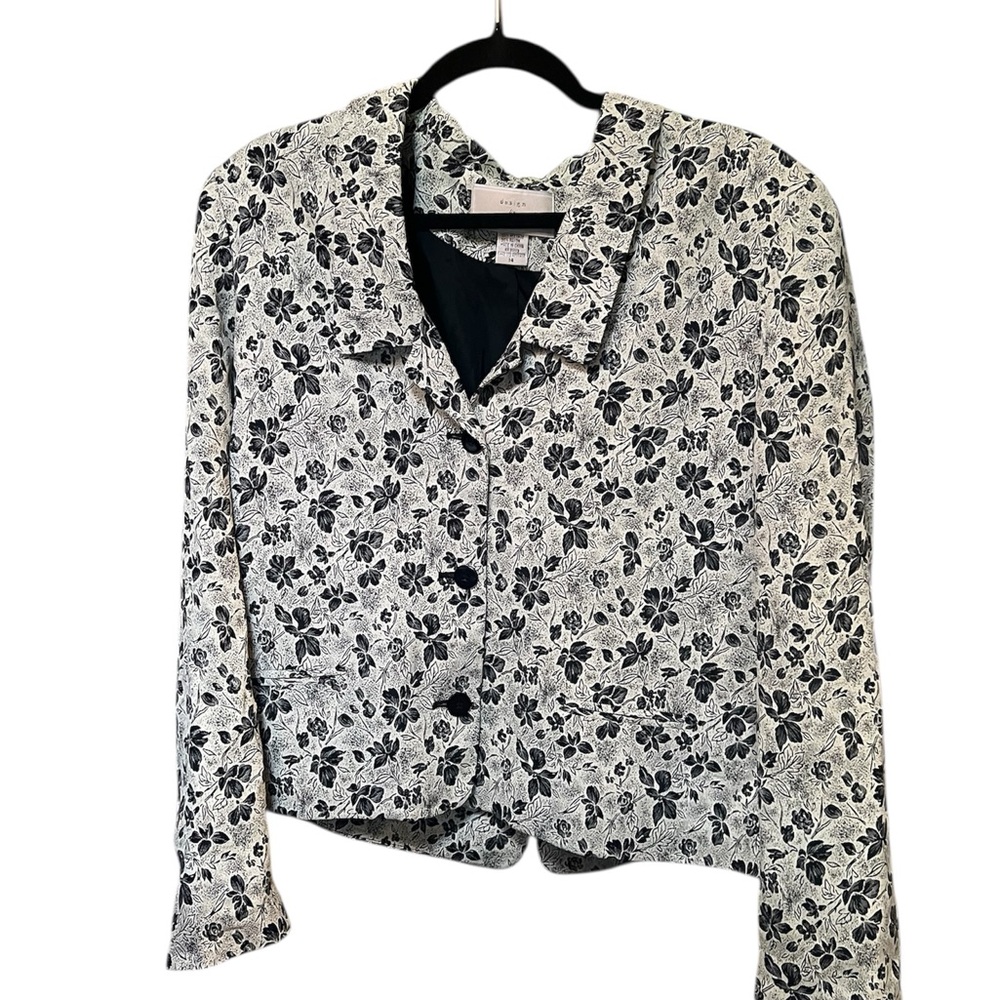 Design by pat Argenti black/cream Floral Blazer lined button closure 14